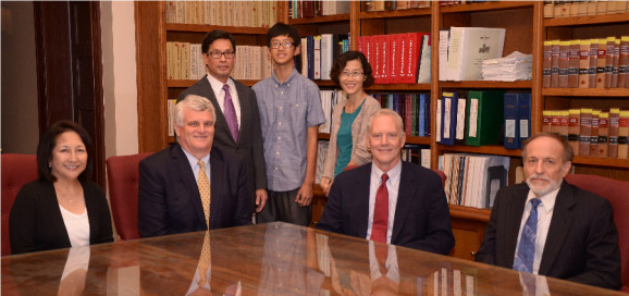 (l. to r.)  Justice Nakayama, Chief Justice Recktenwald, Bert Sakuda, Joseph Kim, Esther Kim, Justice Wilson, Justice Pollack