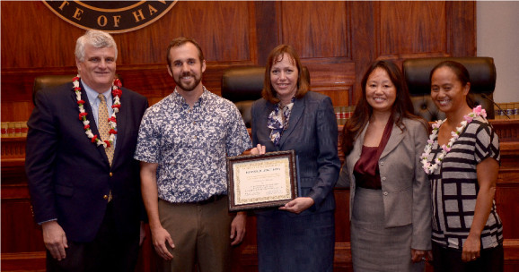 (l. to r.) Chief Justice Recktenwald, Gavin Thornton, Margery Bronster, Catherine Aubuchon, Rep. Della Au Belatti