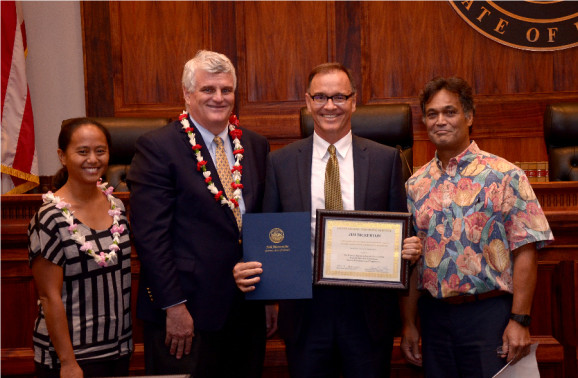 (l. to r.) Rep. Della Au Belatti, Chief Justice Recktenwald, Jim Bickerton, Moses Haia