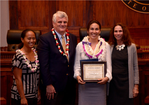 (l. to r.)  Rep. Della Au Belatti, Chief Justice Mark Recktenwald, Katherine Bennett, Tracey Wiltgen