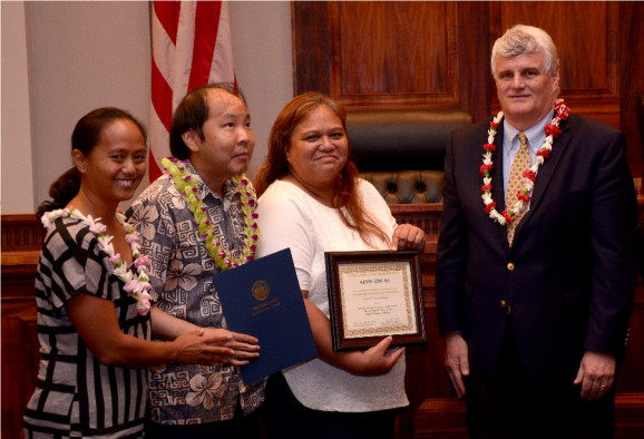 (l. to r.)  Rep. Au Belatti, Kevin Kimura, Cheryl Puna, Chief Justice Recktenwald