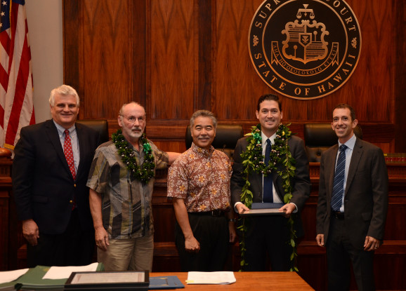 ACLU Honoree with Chief Justice Recktenwald, Judge Foley, and Governor Ige